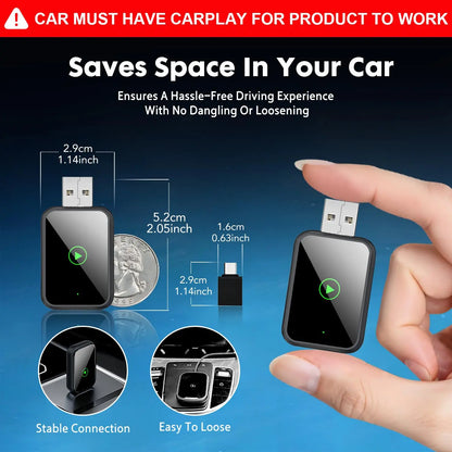 Wired Carplay Adapter for Chevrolet, Ford, Toyota,Adapter 2-In-1: Plug-And-Play USB Car Connector,For Both Apple and Android,Converts Wired to Wireless,Multifunctional Car Bluetooth Connection Box