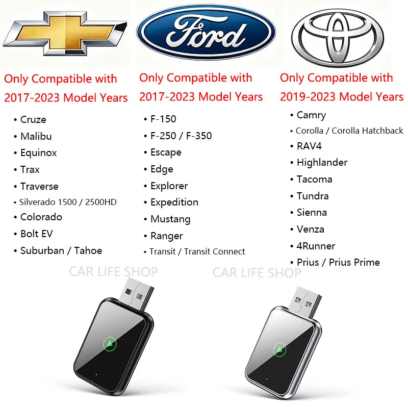 Wired Carplay Adapter for Chevrolet, Ford, Toyota,Adapter 2-In-1: Plug-And-Play USB Car Connector,For Both Apple and Android,Converts Wired to Wireless,Multifunctional Car Bluetooth Connection Box