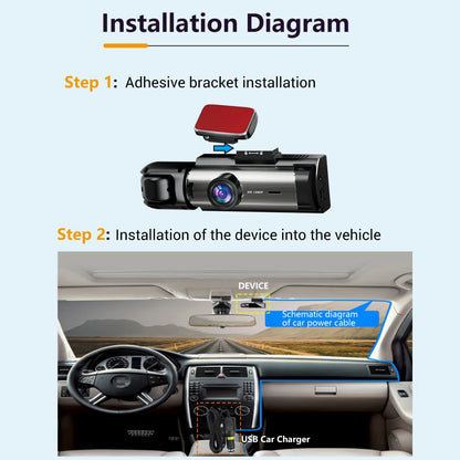 1080P Front & Interior Dual Recording Dash Camera, HD Car DVR with IR Night Vision, 3.16-Inch IPS Screen and Wide-Angle Video Surveillance, Automotive DVR Camera