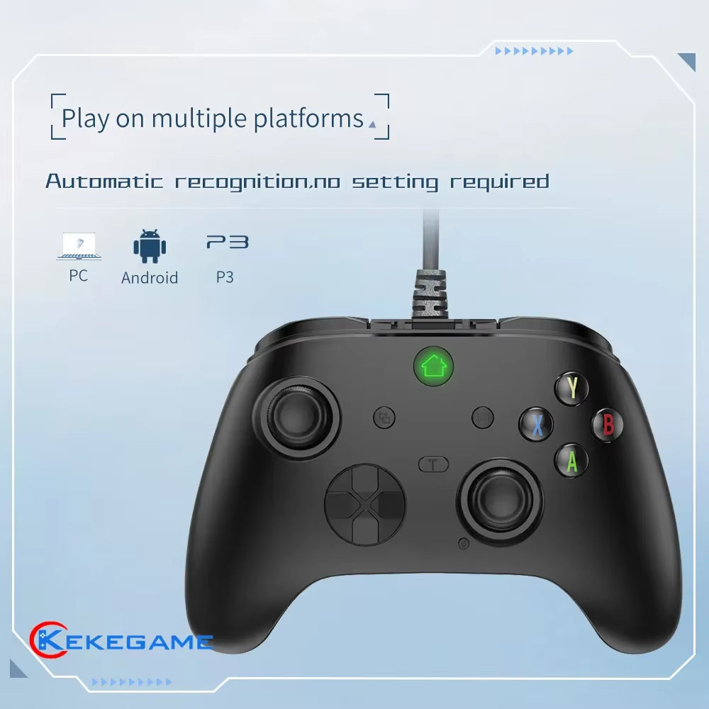Wired Game Controller for PC, PS3, and Android TV Box - Gamepad with Hall Trigger, Dual Vibration, Programmable Keys, and Turbo Function
