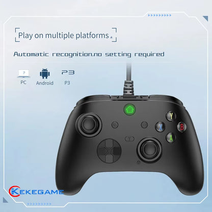 Wired Game Controller for PC, PS3, and Android TV Box - Gamepad with Hall Trigger, Dual Vibration, Programmable Keys, and Turbo Function