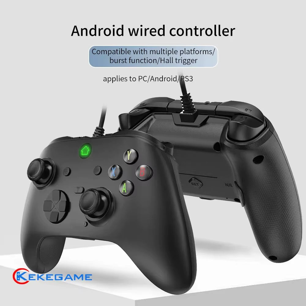 Wired Game Controller for PC, PS3, and Android TV Box - Gamepad with Hall Trigger, Dual Vibration, Programmable Keys, and Turbo Function
