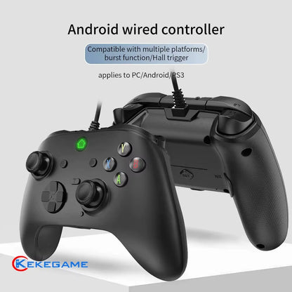 Wired Game Controller for PC, PS3, and Android TV Box - Gamepad with Hall Trigger, Dual Vibration, Programmable Keys, and Turbo Function