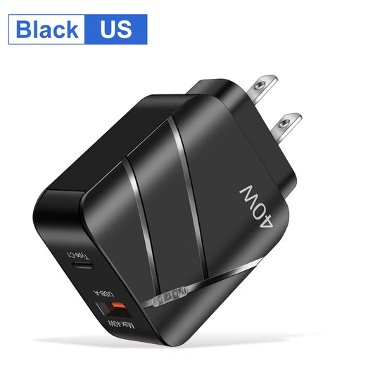 40W PD USB C Fast Charger - Quick Charge QC 3.0 Wall Adapter for iPhone 14, 13, Samsung, Xiaomi