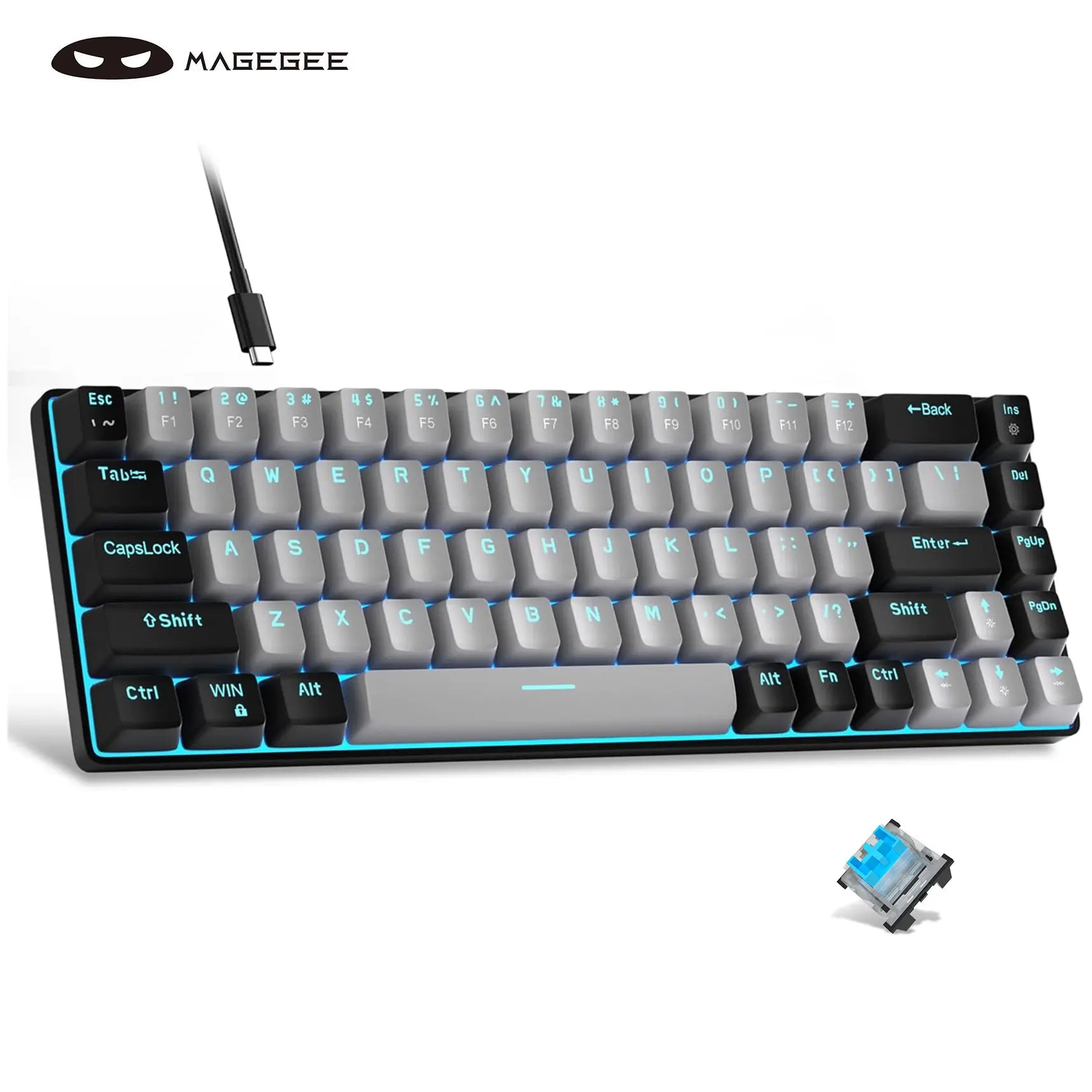 Magegee Portable 60% Mechanical Gaming Keyboard, Mk-Box LED White Backlit Compact 68 Keys Mini Wired Office Keyboard with Red Switch for Windows Laptop PC Mac - Grey