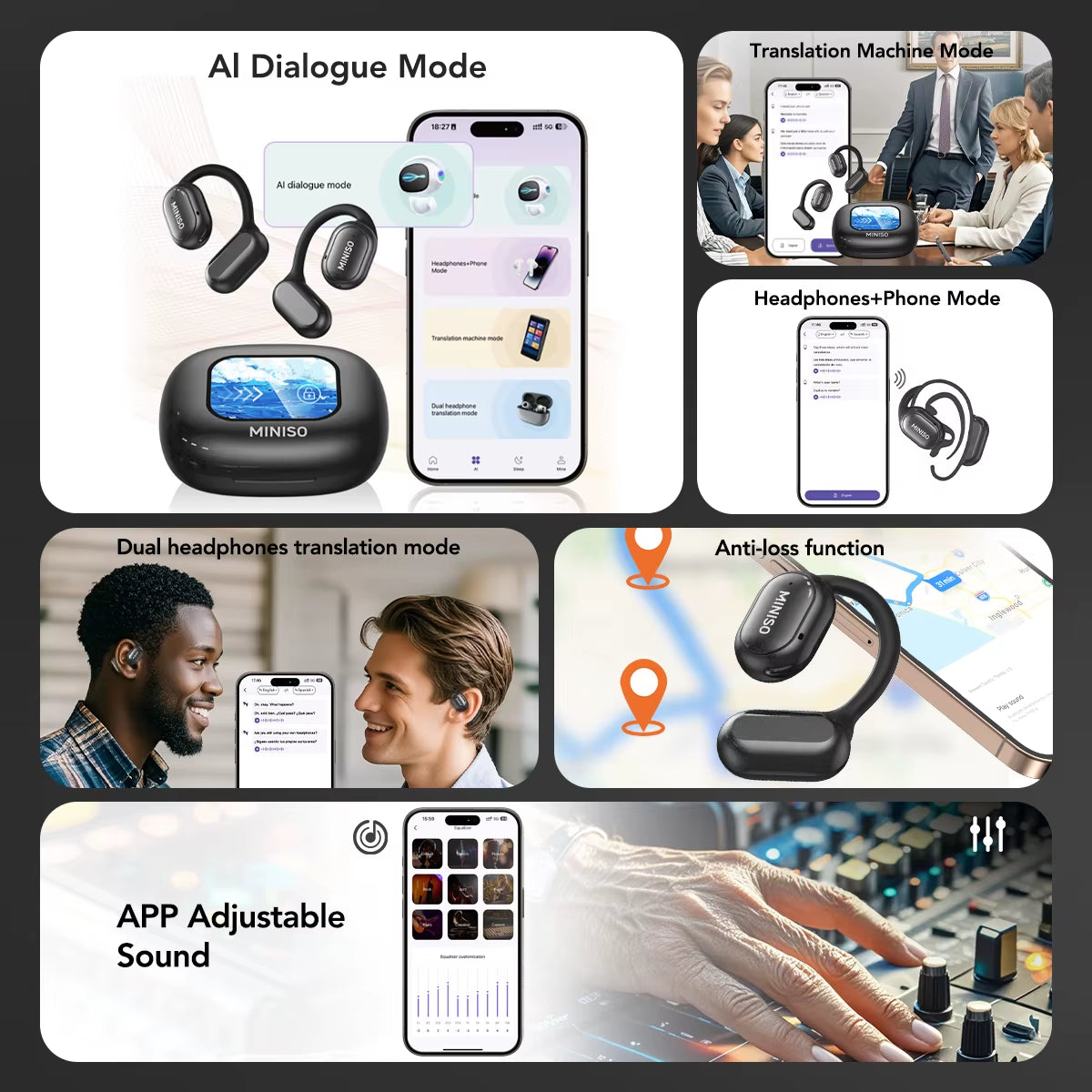 X30 Bluetooth Wireless Headphones with Real-Time Translation and Equalizer App for Office and Travel Use