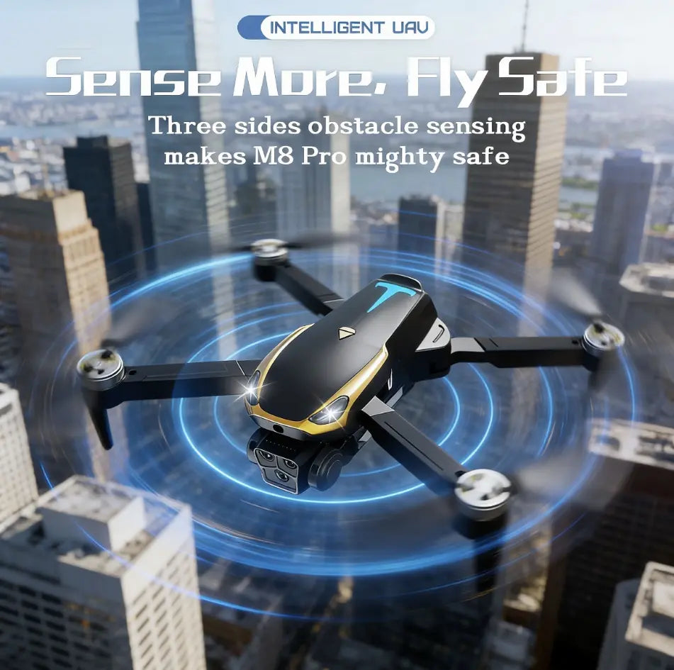 M8 Pro 2026 Aerial Drone, Equipped with 4K UHD EIS Camera, GPS Positioning, 5G Wifi FPV, Brushless Motors, Optical Flow Hover, Intelligent Obstacle Avoidance, Auto Return, 360° Stunt Roll, 2 Batteries Included