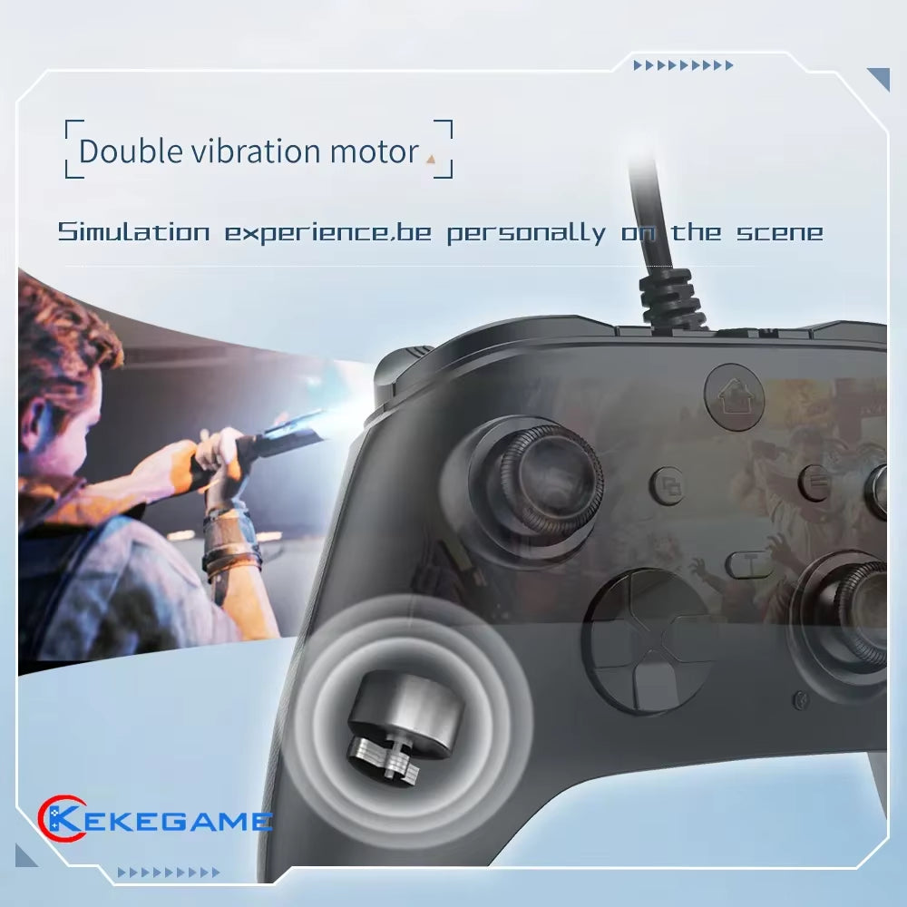 Wired Game Controller for PC, PS3, and Android TV Box - Gamepad with Hall Trigger, Dual Vibration, Programmable Keys, and Turbo Function