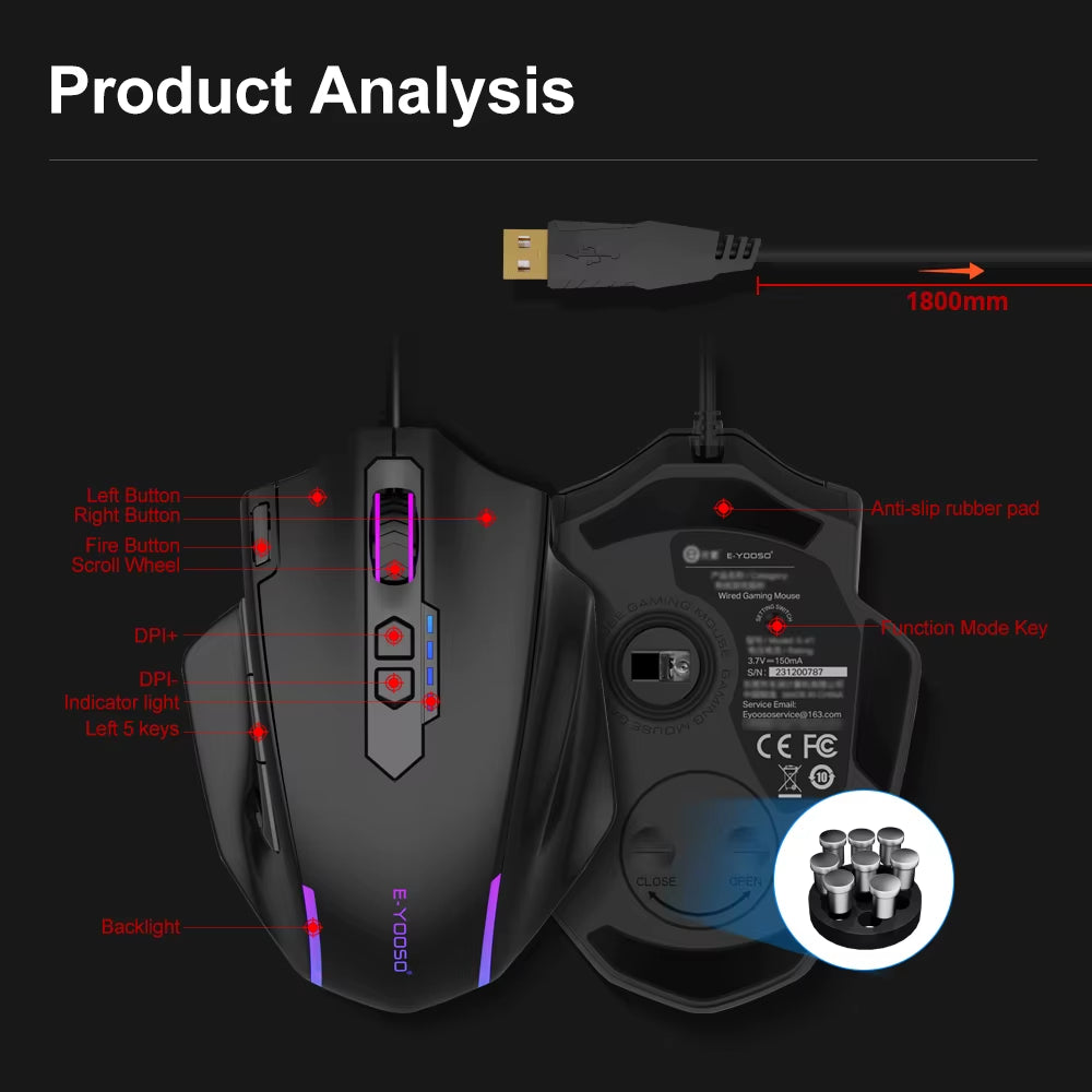 X-41 RGB Gaming Mouse - 24000 DPI, 10 Programmable Buttons, USB Wired Optical Mouse for PC & Laptop