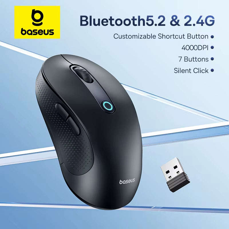 Premium Wireless Mouse - Bluetooth 5.2 & 2.4G, Ergonomic Design, 4000 DPI, 7 Silent Buttons for iPad, MacBook, Tablets & Laptops