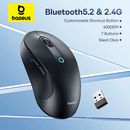 Premium Wireless Mouse - Bluetooth 5.2 & 2.4G, Ergonomic Design, 4000 DPI, 7 Silent Buttons for iPad, MacBook, Tablets & Laptops