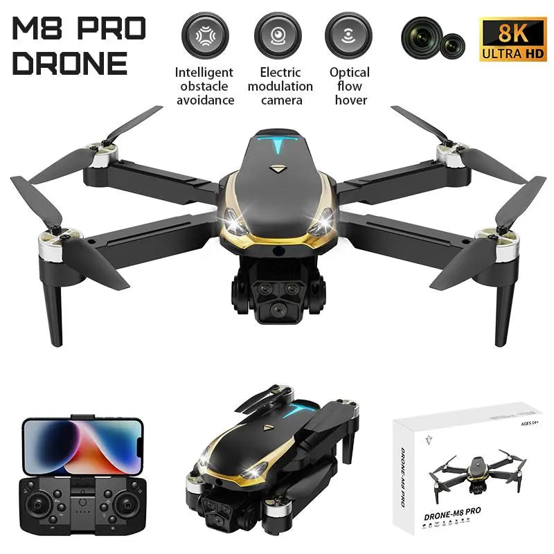 M8 Pro 2026 Aerial Drone, Equipped with 4K UHD EIS Camera, GPS Positioning, 5G Wifi FPV, Brushless Motors, Optical Flow Hover, Intelligent Obstacle Avoidance, Auto Return, 360° Stunt Roll, 2 Batteries Included