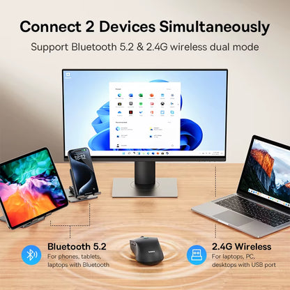 Premium Wireless Mouse - Bluetooth 5.2 & 2.4G, Ergonomic Design, 4000 DPI, 7 Silent Buttons for iPad, MacBook, Tablets & Laptops