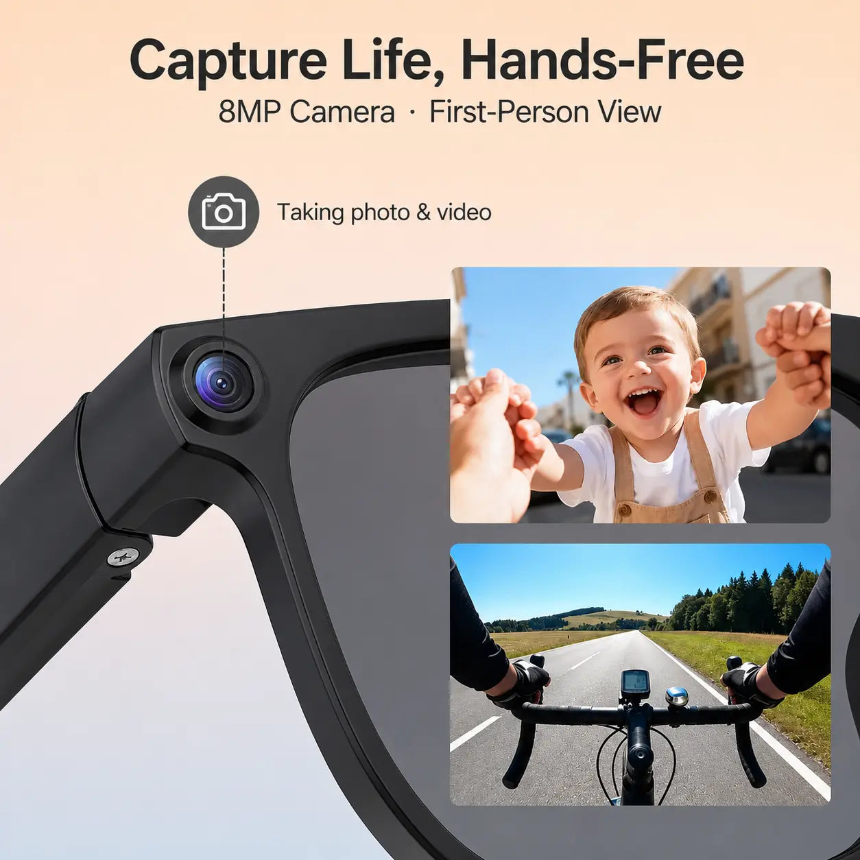 HIEHA 2026 New AI Smart Glasses - 8MP Camera, Photo & Video Recording, Open-Ear HD Audio, Bluetooth Calls & Music Support, UV Protection, Multi-Language Translation, Ideal for Travel & Outdoor Adventures