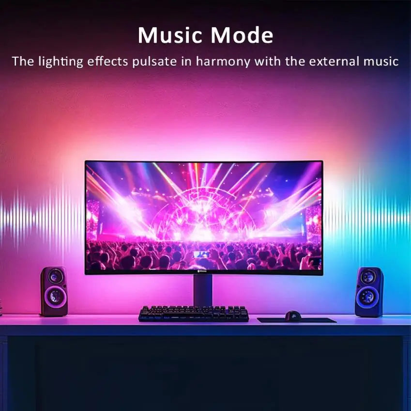 USB RGBIC LED-Streifen für PC-Monitor – App-Steuerung, Musik-Sync, 24"–34"