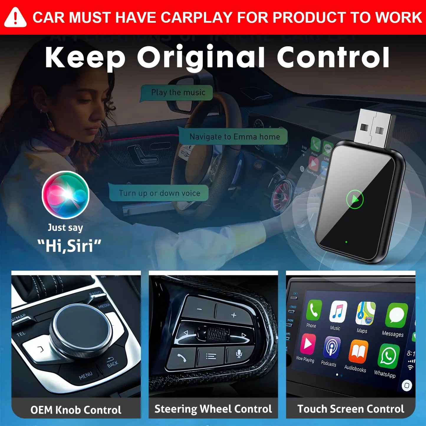 Wired Carplay Adapter for Chevrolet, Ford, Toyota,Adapter 2-In-1: Plug-And-Play USB Car Connector,For Both Apple and Android,Converts Wired to Wireless,Multifunctional Car Bluetooth Connection Box