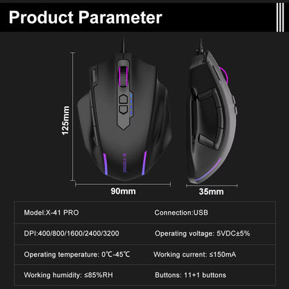 X-41 RGB Gaming Mouse - 24000 DPI, 10 Programmable Buttons, USB Wired Optical Mouse for PC & Laptop